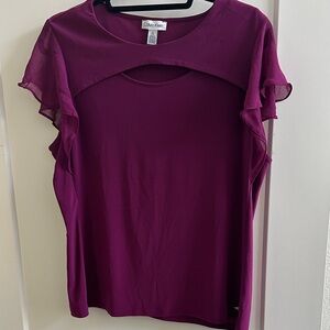 Calvin Klein Plum Ruffle Sleeve Keyhole Blouse